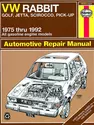 Volkswagen VW Rabbit gas powered (75-84), Rabbit convertible (80-84), Golf (85-92), Jetta gas powered (80-92), Scirocco (75-88), Cabriolet (85-92) & Pick-up gas powered (80-83) Haynes Repair Manual (USA)