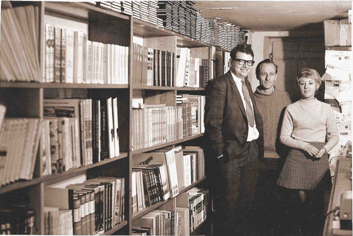 David Haynes, John Hall and Margaret Ibbotson at The Motorists Bookshop