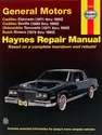General Motors covering Cadillac Eldorado (71-85), Cadillac Seville (80-85), Oldsmobile Toronado (71-85), & Buick Riviera (79-85) all with petrol engines Haynes Repair Manual (USA)