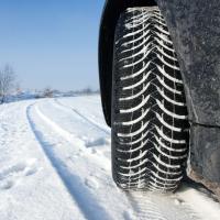 Snow in tread of winter tyre