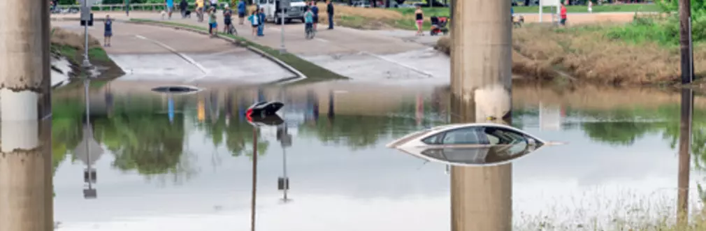 Car submerged under flood waters Texas