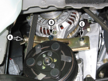 alternator/air conditioning compressor mounting and drive belt adjustment details