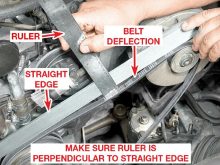 Measure the drivebelt deflection with a straightedge and ruler - make sure the ruler is perpendicular to the straightedge