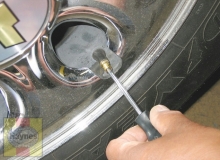 If a tire loses air on a steady basis, check the valve stem core first to make sure it’s snug