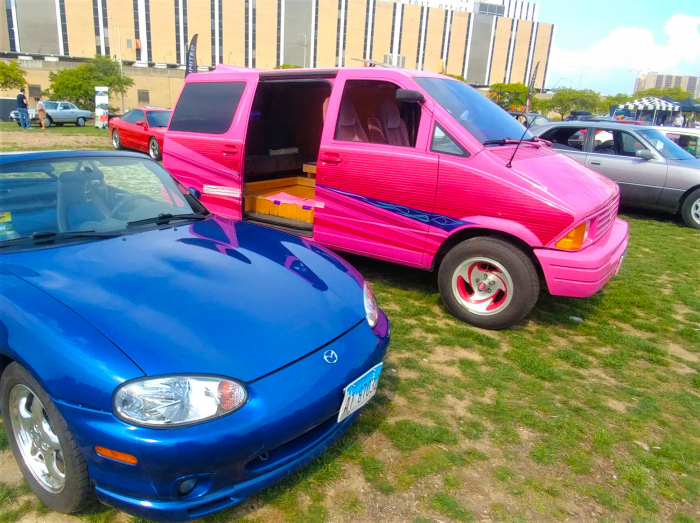 Bright colors and a custom paint job attempt to make a minivan cooler