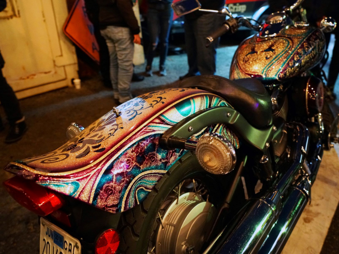 The tank and fenders of this bike must have taken weeks of planning, masking, and painting