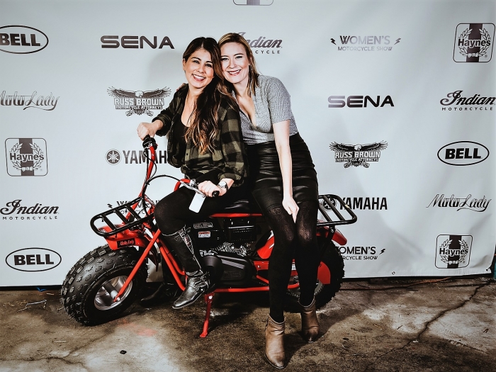Instagrammer and friend cruise the red carpet on a Coleman minibike